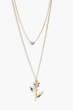 Boohoo Emily Rose And Diamante Layered Necklace