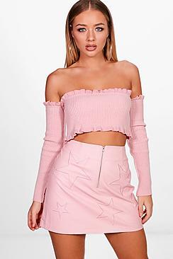 Boohoo Woven Pu Star Embroidered Mini Skirt