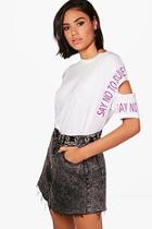 Boohoo Jodi Slogan Cold Shoulder Oversized Tee