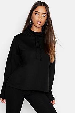 Boohoo Ruffle Neck Draw Cord Sweat