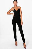 Boohoo Tall Claudia Wrap Slinky Jumpsuit