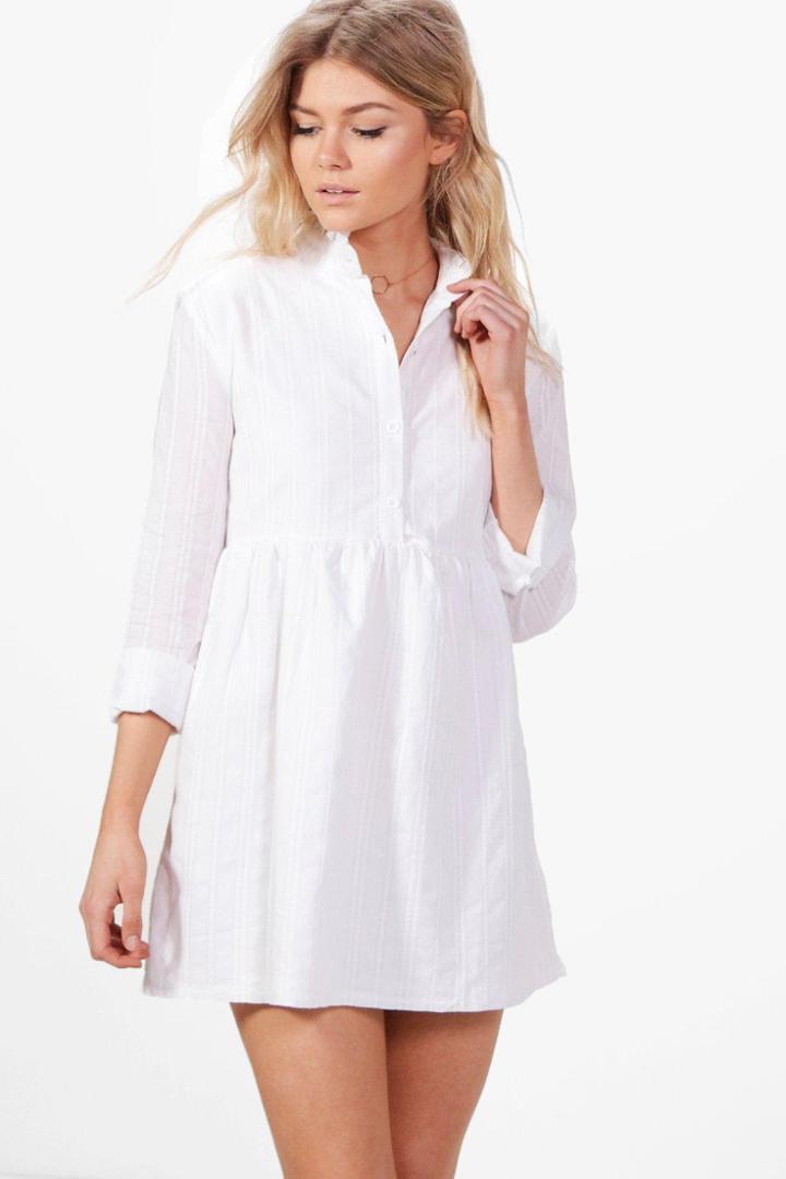 Boohoo Petite Sofia Broderie Anglaise Woven Skater Dress Cream