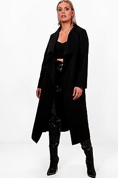 Boohoo Plus Violet Wrap Wool Look Coat