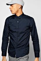Boohoo Long Sleeve Poplin Shirt Navy