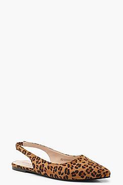 Boohoo Pointed Leopard Sling Back Flats