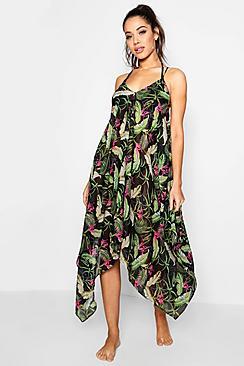 Boohoo Julia Tropical Hankey Hem Beach Dress