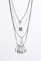 Boohoo Neve Multi Layered Beaded Tassel Necklace Silver