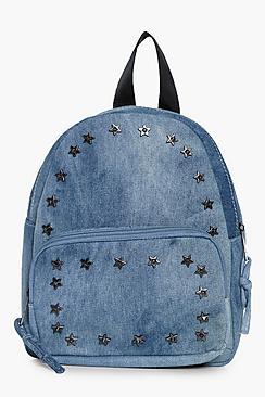 Boohoo Elena Denim Star Stud Rucksack