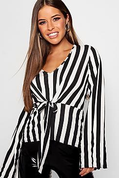 Boohoo Petite Monochrome Twist Tie Front Blouse