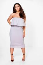 Boohoo Plus Ella Bandeau Ruffle Midi Dress Dove