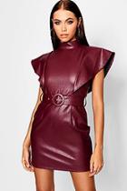 Boohoo Pu Belted Frill Shoulder Bodycon Dress