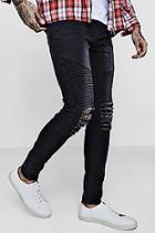 Boohoo Super Skinny Biker Jeans With Ripped Knees