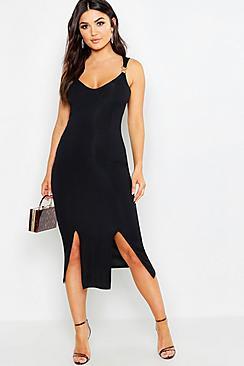 Boohoo Rib Trim Detail Midi Dress