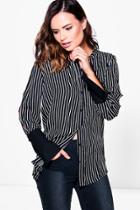 Boohoo Polly Striped Split Sleeve Cuff Detail Shirt Black