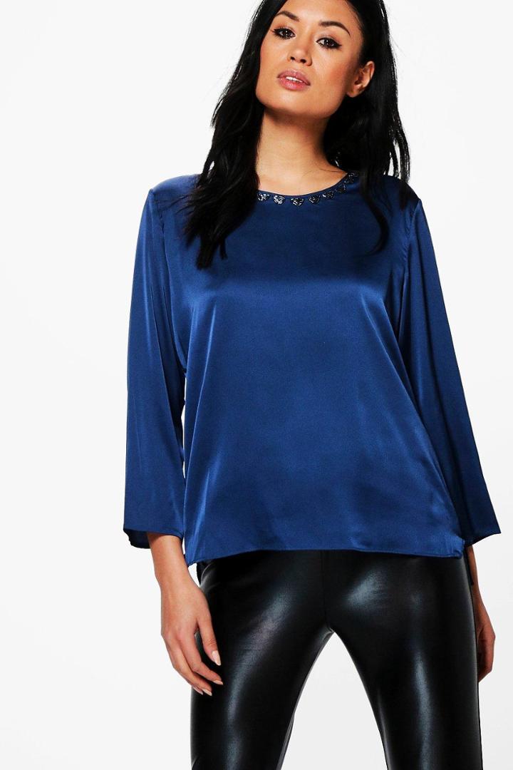 Boohoo Lily Crew Neck Long Sleeved T-shirt Marine