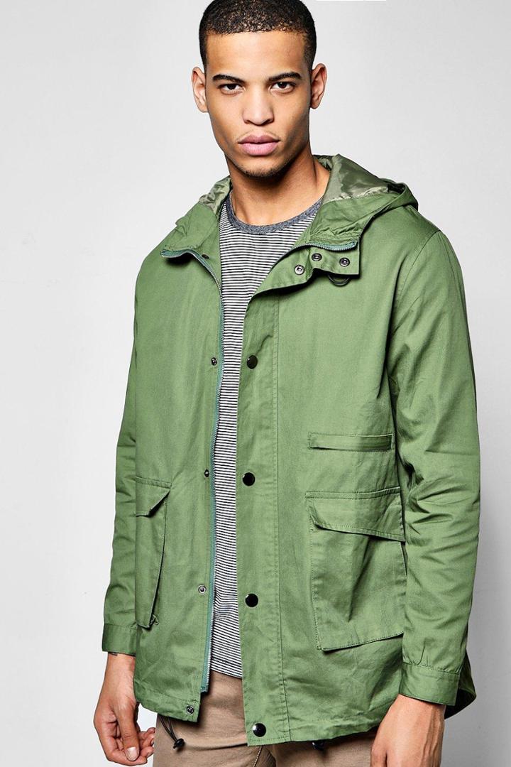 Boohoo Hooded Fishtail Cotton Parka Khaki