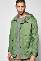 Boohoo Hooded Fishtail Cotton Parka Khaki