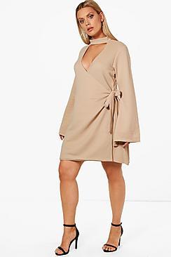 Boohoo Plus Choker Rib Wrap Dress