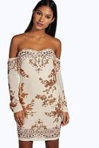Boohoo Boutique Eva Embellished Off Shoulder Dress
