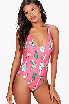 Boohoo Paphos Cactus Scoop Neck Swimsuit