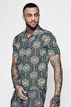 Boohoo Short Sleeve Moroccan Print Revere Shirt Co-ord