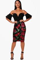 Boohoo Emy Sequin Floral Midi Skirt