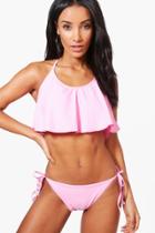 Boohoo Sydney Frill Halterneck Bikini Pink