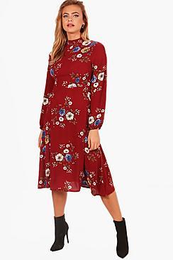 Boohoo Morgan Floral Midi Skater Dress