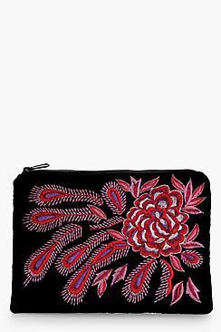 Boohoo Melanie Rose Embroidery Clutch