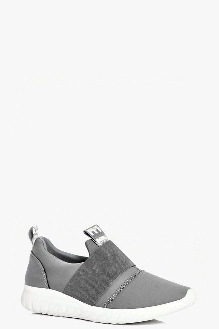 Boohoo Matilda Elastic Strap Trainer Grey