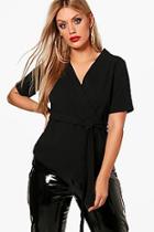 Boohoo Plus Short Sleeved Wrap Tie Waist Top