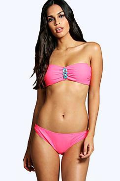 Boohoo Paris Blue Stone Detail Bandeau Bikini