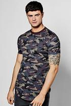 Boohoo Khaki Camo Longline Fishtail T-shirt
