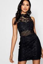 Boohoo Flo Lace Panelled High Neck Bodycon Dress