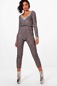 Boohoo Imogen Slouch Varsity Sports Stripe Jumpsuit