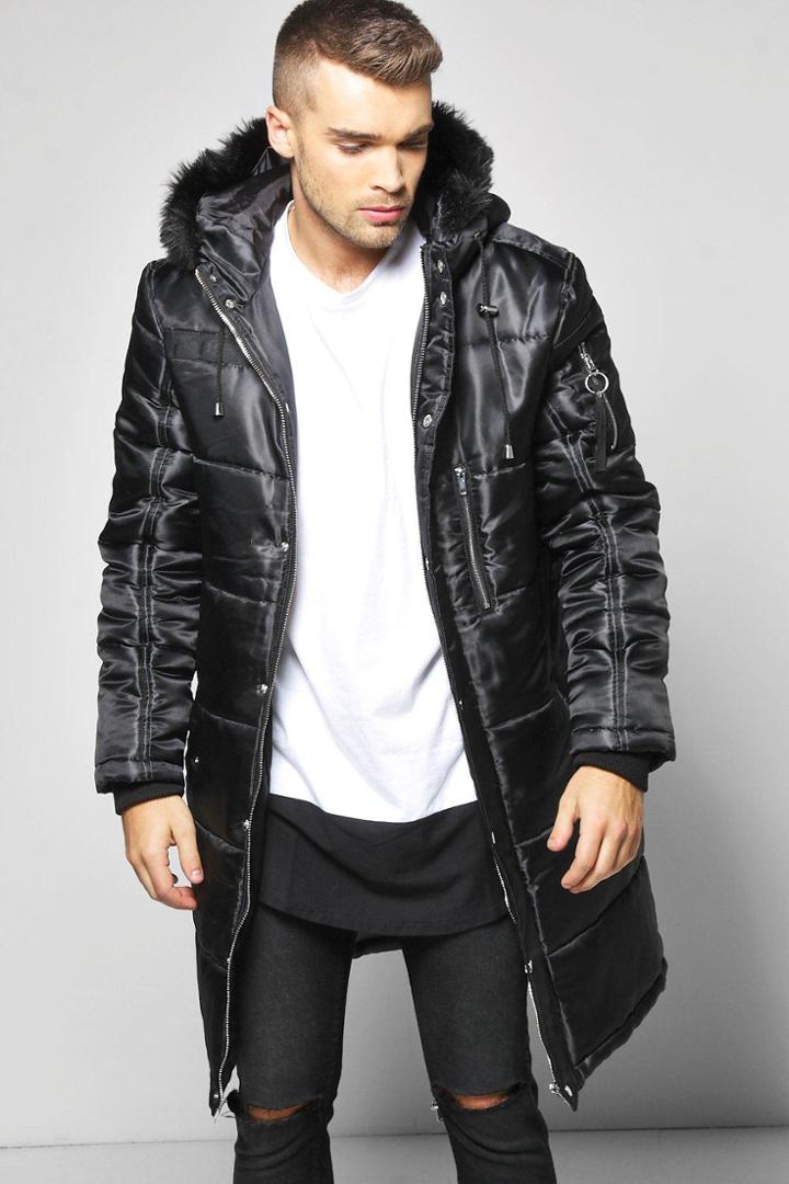 Boohoo Longline Ma1 Padded Parka Black