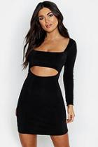 Boohoo Textured Slinky Cut Out Long Sleeve Dress