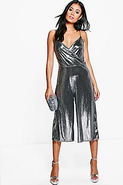 Boohoo Inga Metallic Culotte Jumpsuit