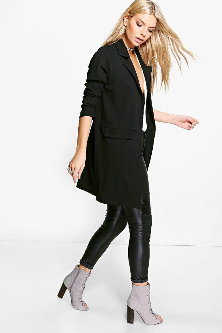 Boohoo Libby Pocket Turn Up Boyfriend Blazer Black