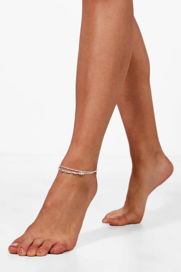 Boohoo Hope Draped Chain & Bead Anklet Silver