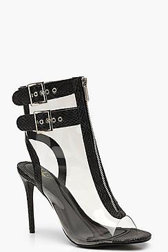 Boohoo Snake Clear Panel Zip Shoe Boots
