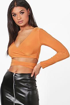 Boohoo Scarlett Wrap & Tie Crop Top