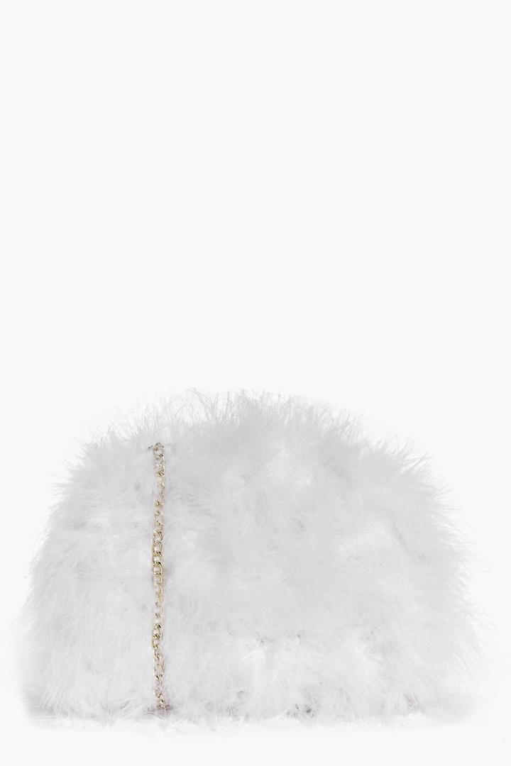 Boohoo Lexi Marabou Faux Fur Cross Body Bag White