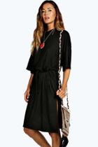 Boohoo Anna Split Tie Shift Midi Dress Black