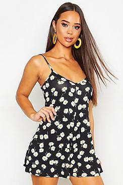Boohoo Daisy Print Swing Playsuit