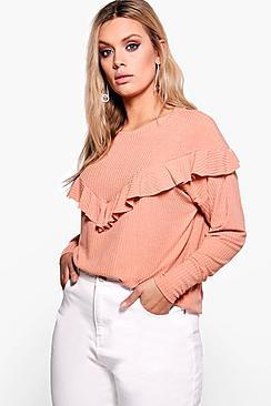 Boohoo Plus Shannon Ruffle Detail Knitted Rib Top