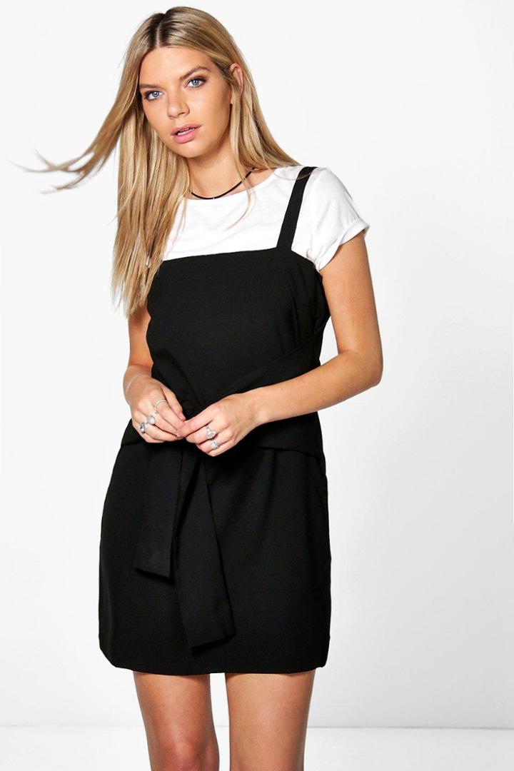 Boohoo Nicole Tie Pinafore Dress Black