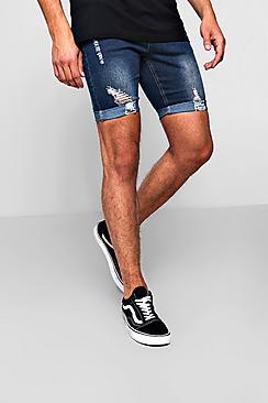 Boohoo Super Skinny Antique Wash Denim Short