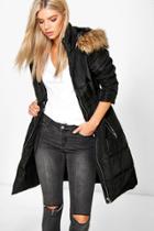 Boohoo Lilly Longline Quilted Coat Black