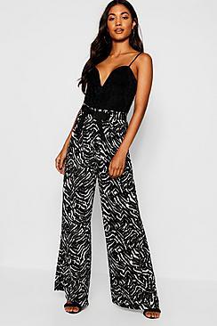 Boohoo Drawcord Waist Zebra Print Wide Leg Trousers
